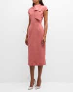 Image 4 of 5: Oscar de la Renta Tie-Neck Stretch Wool Sheath Dress