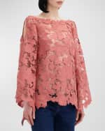 Image 1 of 4: Oscar de la Renta Cold-Shoulder Peony Guipure Blouse