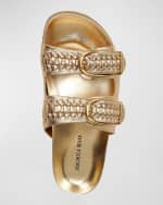 Image 5 of 5: Veronica Beard Paige Woven Metallic Dual-Buckle Slide Sandals