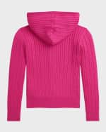 Image 2 of 2: Ralph Lauren Girl's Embroidered Cable Knit Hoodie, Size S-XL