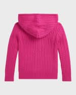 Image 2 of 4: Ralph Lauren Girl's Embroidered Cable Knit Hoodie, Size 2-6X