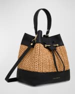 Image 2 of 4: STRATHBERRY Lana Osette Midi Raffia & Leather Bucket Bag