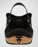 Image 4 of 4: STRATHBERRY Lana Osette Midi Raffia & Leather Bucket Bag