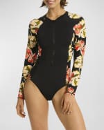 Image 1 of 4: Sea Level Swim Juniper Multifit Rashguard One-Piece Swimsuit