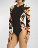 Image 4 of 4: Sea Level Swim Juniper Multifit Rashguard One-Piece Swimsuit