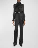 Image 2 of 6: Saint Laurent Sheer Silk Tie Neck Blouse