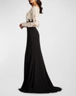 Image 4 of 5: Tadashi Shoji Floral-Embroidered Crepe Trumpet Gown