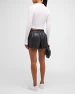 Image 3 of 6: Alice + Olivia Richie Mid-Rise Vegan Leather Boxer Shorts