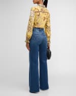 Image 4 of 6: Alice + Olivia Willa Printed Crepe Tie-Sleeve Blouse