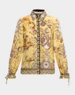 Image 1 of 6: Alice + Olivia Willa Printed Crepe Tie-Sleeve Blouse