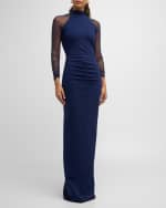 Image 2 of 5: Chiara Boni La Petite Robe Ruched Illusion-Sleeve Column Gown