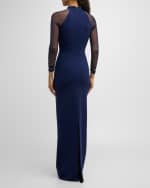 Image 3 of 5: Chiara Boni La Petite Robe Ruched Illusion-Sleeve Column Gown
