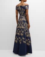 Image 4 of 6: Rickie Freeman for Teri Jon Off-Shoulder Metallic Jacquard Gown