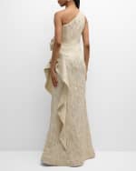 Image 3 of 6: Rickie Freeman for Teri Jon One-Shoulder Metallic Jacquard Trumpet Gown