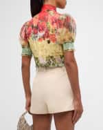 Image 5 of 6: Alice + Olivia Brentley Tie Puff-Sleeve Blouse