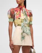 Image 3 of 6: Alice + Olivia Brentley Tie Puff-Sleeve Blouse