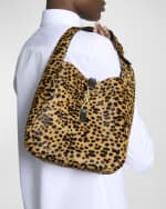 Image 3 of 6: Saint Laurent Le 5 A 7 Small YSL Hobo Bag in Leopard-Print Calf Hair