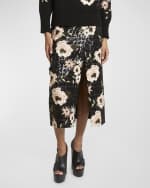 Image 2 of 6: Elie Saab Floral Embroidered Paillette Tweed Midi Wrap Skirt