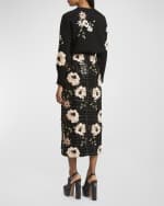 Image 3 of 6: Elie Saab Floral Embroidered Paillette Tweed Midi Wrap Skirt