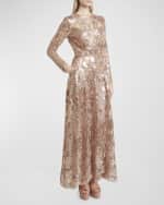 Image 5 of 6: Elie Saab Sequin Embroidered Tulle Long-Sleeve Gown