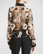 Image 5 of 6: Elie Saab Floral Embroidered Tulle Button-Down Shirt
