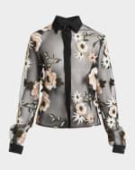 Image 1 of 6: Elie Saab Floral Embroidered Tulle Button-Down Shirt