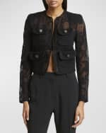 Image 3 of 6: Elie Saab Lace Embroidered Tulle Crop Jacket