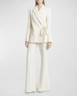 Image 2 of 6: Elie Saab Embroidered Cady Wrap Blazer