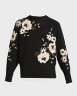 Image 1 of 6: Elie Saab Floral Embroidered Wool Crewneck Sweater