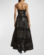 Image 4 of 6: Elie Saab Strapless Sequin Lace Embroidered Tulle Midi Dress