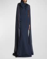 Image 5 of 6: Elie Saab Flower-Neck Cape Trumpet Gown