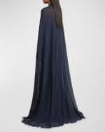 Image 3 of 6: Elie Saab Flower-Neck Cape Trumpet Gown