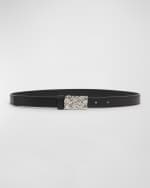 Image 1 of 2: Bottega Veneta Woven Buckled Leather Skinny Belt