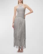 Image 1 of 4: Herve Leger Kennedy Metallic Tiered Fringe Halter Gown