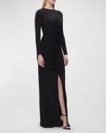 Image 3 of 4: Herve Leger Roxana Long-Sleeve Ruched Slit Gown