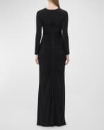 Image 2 of 4: Herve Leger Roxana Long-Sleeve Ruched Slit Gown
