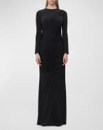 Image 1 of 4: Herve Leger Roxana Long-Sleeve Ruched Slit Gown
