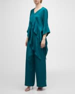 Image 7 of 7: Misook Wide-Leg Charmeuse Crepe De Chine Pants