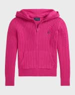 Image 3 of 4: Ralph Lauren Girl's Embroidered Cable Knit Hoodie, Size 2-6X