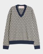 Valentino Garavani Men's V Jacquard Wool Sweater | Neiman Marcus