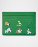 LOEWE x Suna Fujita Bunnies Leather Card Holder | Neiman Marcus
