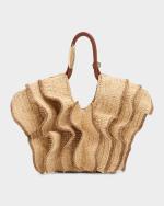 Zimmermann Goldentime Small Ruffled Raffia Tote Bag | Neiman Marcus