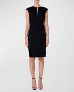Image 2 of 6: Akris punto Cap-Sleeve Zip-Front Seamed Dress, Black
