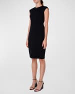 Image 5 of 6: Akris punto Cap-Sleeve Zip-Front Seamed Dress, Black