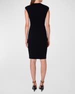 Image 3 of 6: Akris punto Cap-Sleeve Zip-Front Seamed Dress, Black