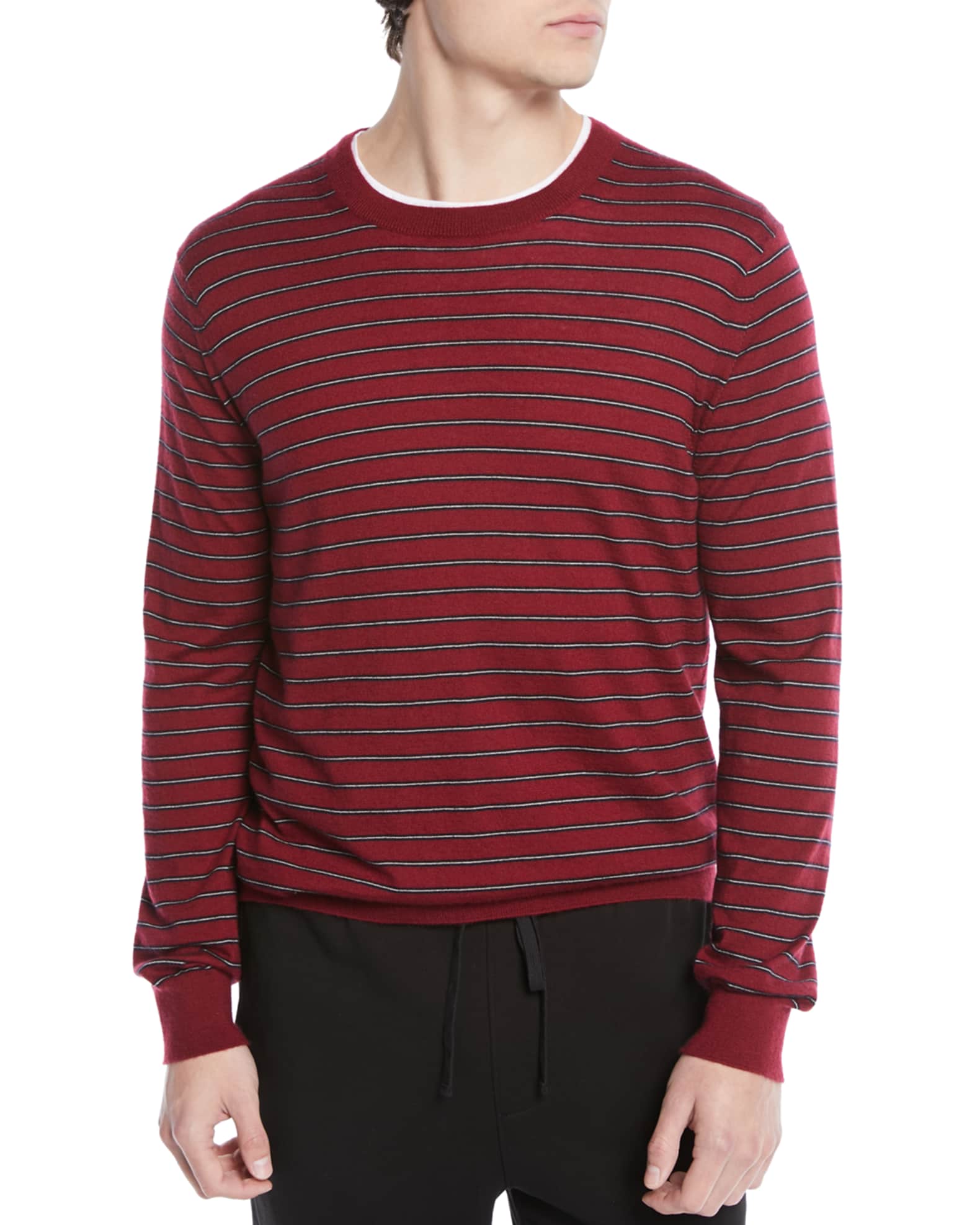 Vince Men's Striped Wool/Cashmere Crewneck Sweater | Neiman Marcus