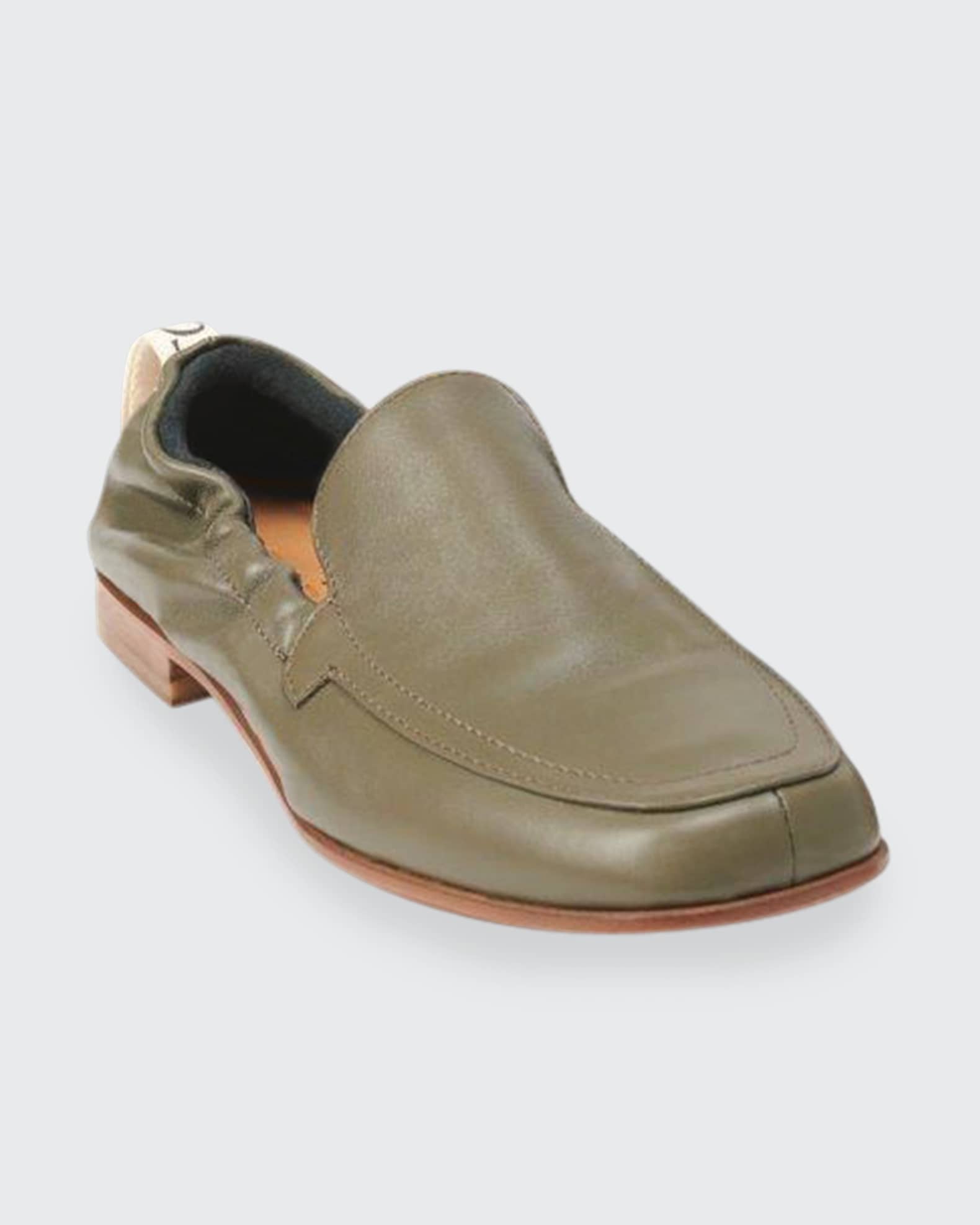Elastic Collar Leather Loafers 1