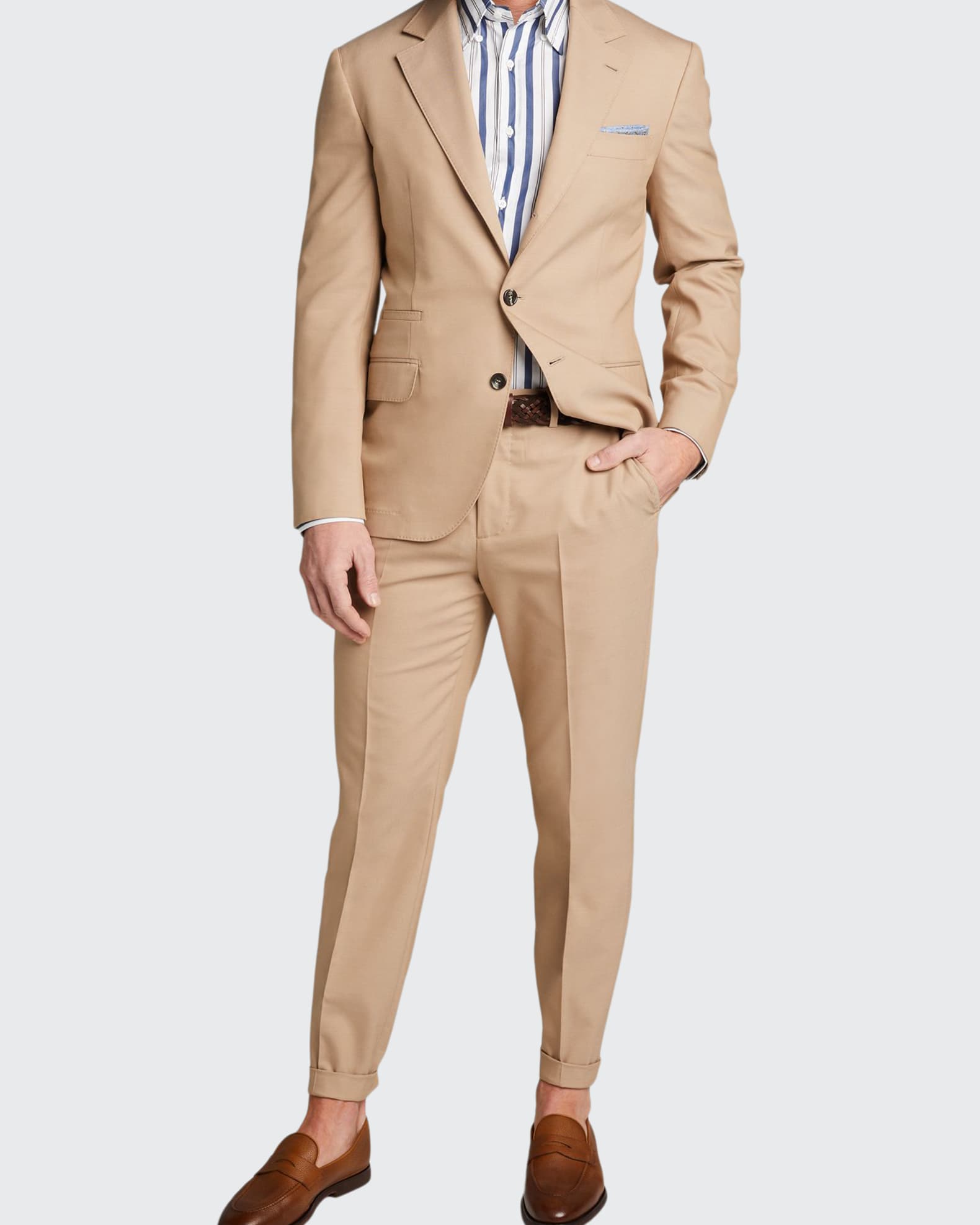 Brunello Cucinelli Men's Solid Stretch-Gabardine Suit | Neiman Marcus