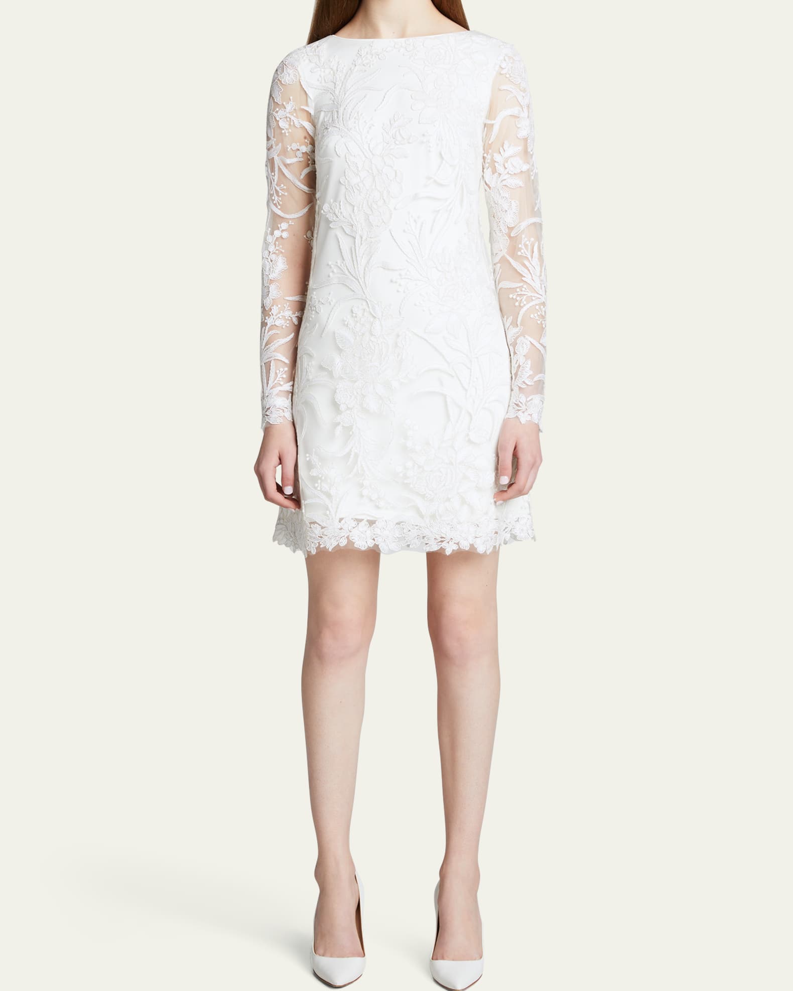 Tadashi Shoji Long-Sleeve Lace Shift Dress | Neiman Marcus