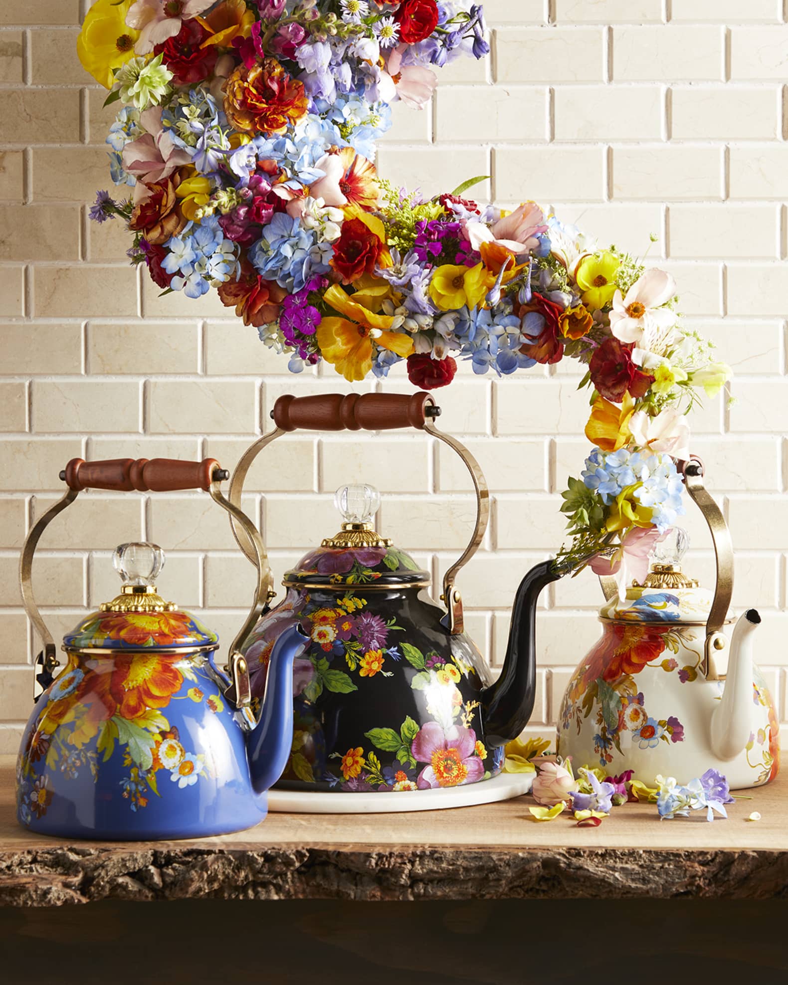 MacKenzie-Childs Flower Market White Two-Quart Tea Kettle